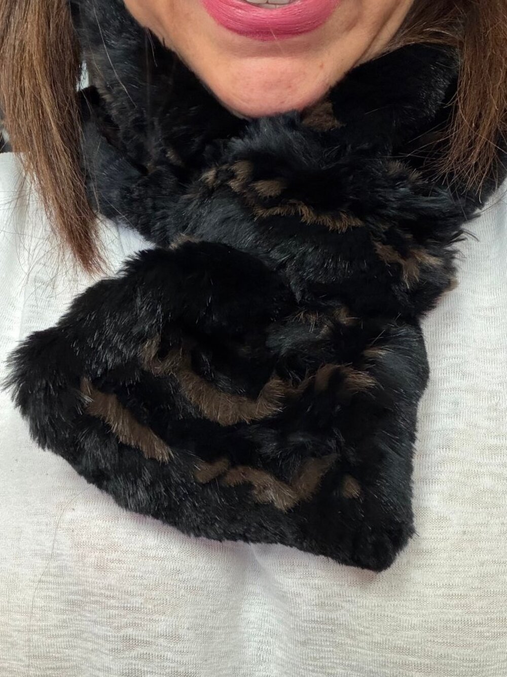 Vintage Black & Brown Rabbit Fur Pull-Through Scarf
